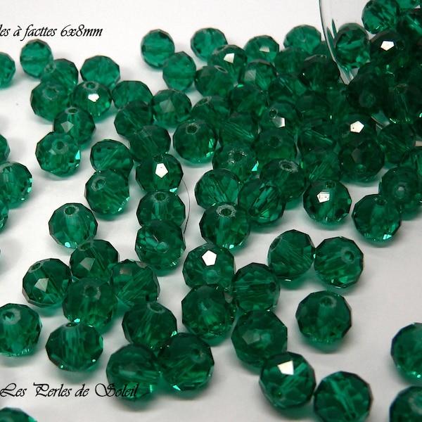 Perles de verre cristal rondelle à facettes vert emeraude  "imitation cristal swarowski" 3x4mm et 6x8mm