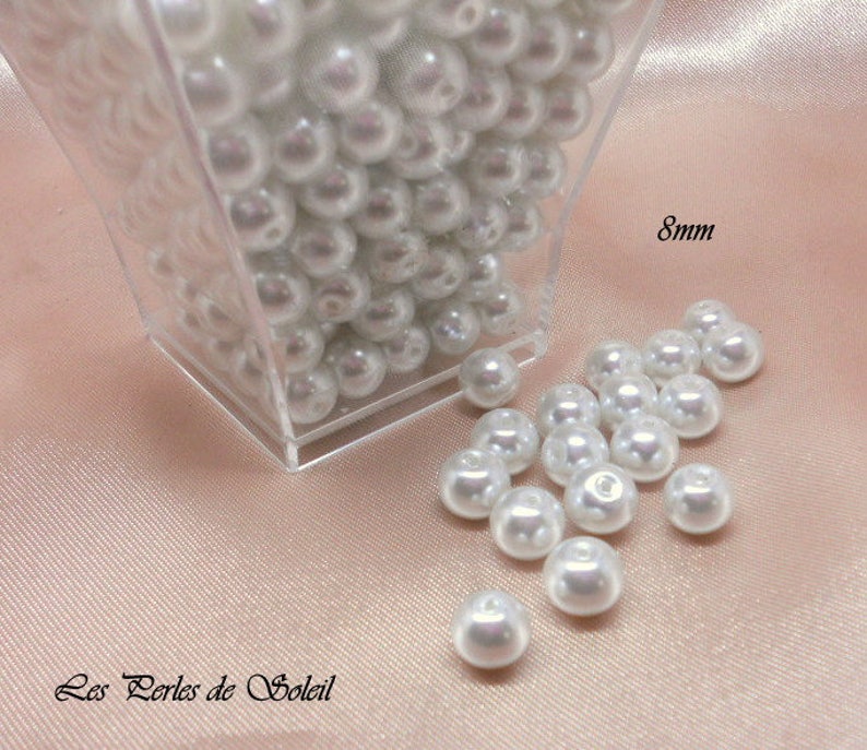 WHITE pearly glass beads 4mm, 6mm, 8mm, 10mm, 12mm image 5