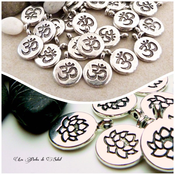 20 pendentifs fleur de lotus ou ohm argent antique 20x15x4.5mm