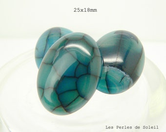 1 cabochon ovale pierre gemme veine de dragon bleu/vert25x18mm