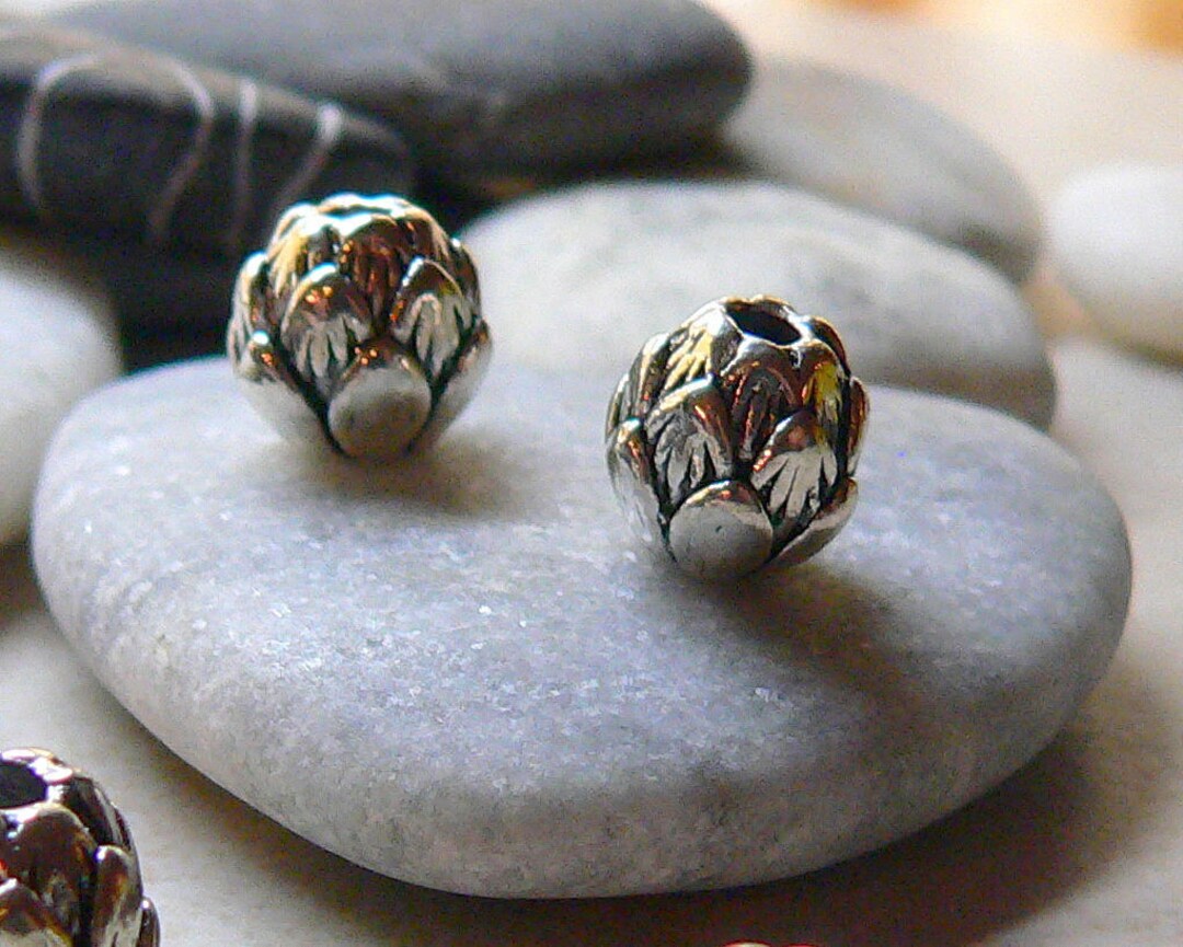 Metal Beads Lotus Flower Antique Silver 9mm Diam