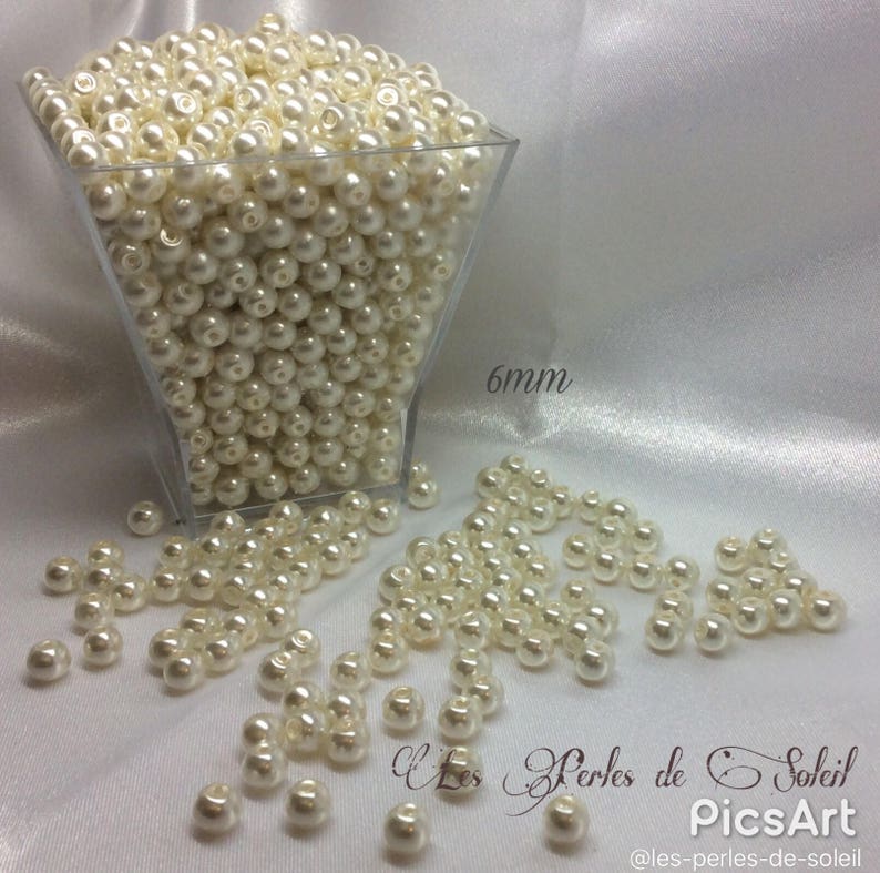 Perles nacrées IVOIRE en verre 4mm, 6mm, 8mm, 10mm, 12mm 6mm