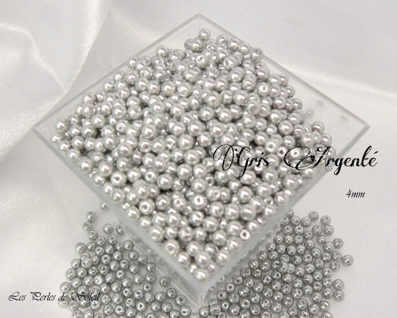 Perles nacrées GRIS ARGENTÉ en verre 4mm, 6mm, 8mm et 10mm image 4