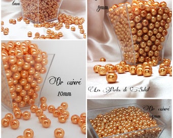 Perles  nacrées OR CUIVRÉ en verre  4mm, 6mm, 8mm et 10mm