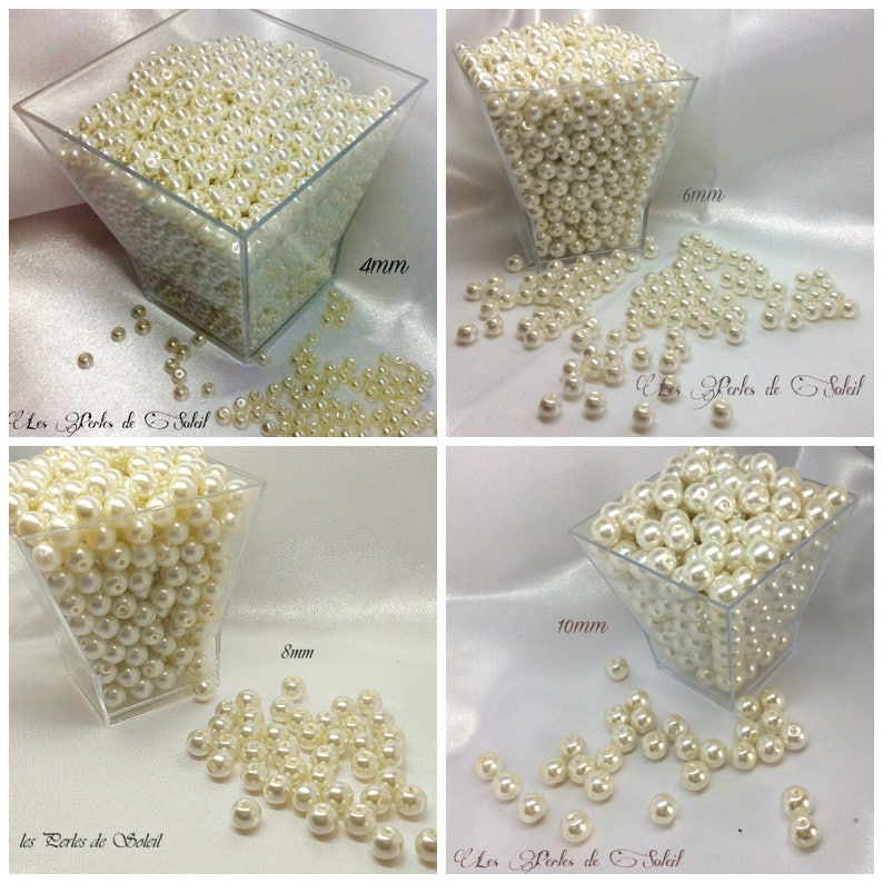 Perles nacrées IVOIRE en verre 4mm, 6mm, 8mm, 10mm, 12mm image 1