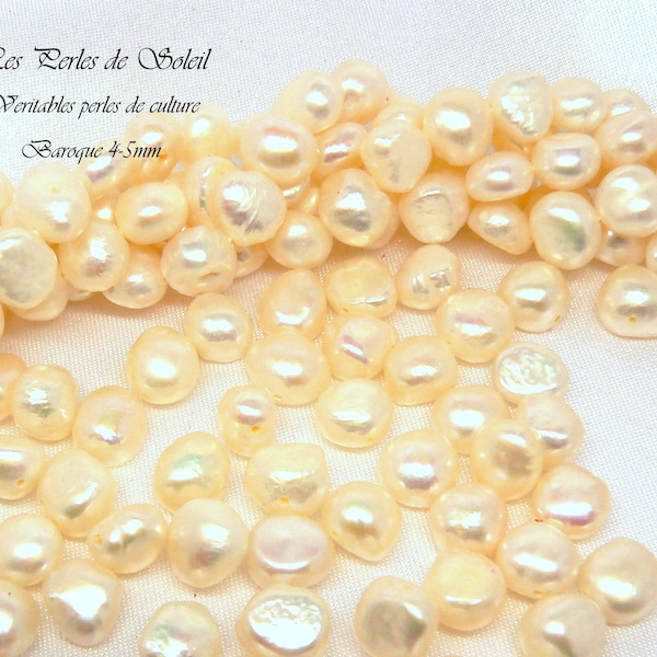 4-5mm perles de culture veritables nacrées d'eau douce baroques blanches