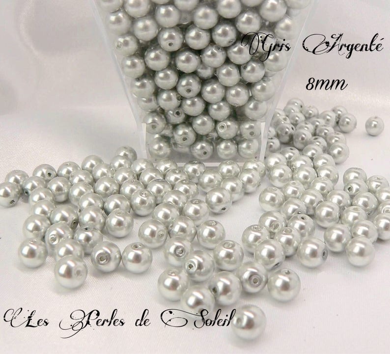 Cuentas de vidrio nacarado GRIS PLATA 4mm, 6mm, 8mm y 10mm imagen 3