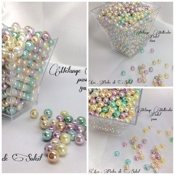 Perles nacrées MÉLANGE MULTICOLOR PASTEL  en verre    4mm, 6mm, 8mm, 10mm
