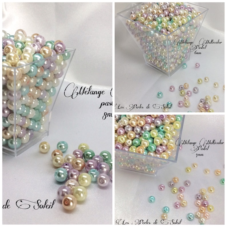 Perles nacrées MÉLANGE MULTICOLOR PASTEL en verre 4mm, 6mm, 8mm, 10mm image 1