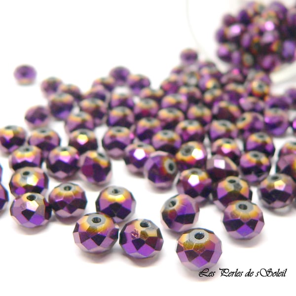 25 perles de verre rondelle  violet métalique 3X4 et 4x6mm