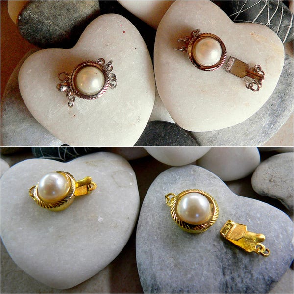 Clasp with pearl r round watermarked silver or gold brass 12x21x8mm