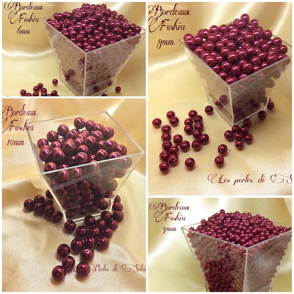 BORDEAUX FUSCHIA pearly glass beads 4mm, 6mm, 8mm and 10mm