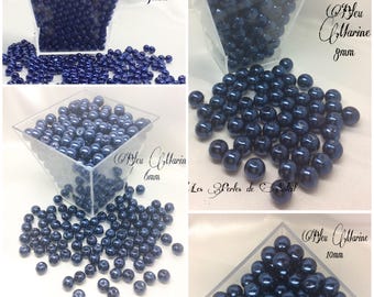 Perles nacrées BLEU MARINE en verre 4mm, 6mm, 8mm et 10mm