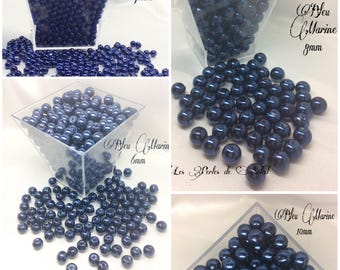 Perles nacrées BLEU MARINE en verre  4mm, 6mm, 8mm et 10mm