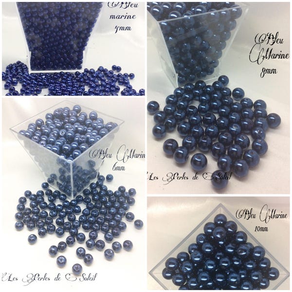 Perles nacrées BLEU MARINE en verre  4mm, 6mm, 8mm et 10mm