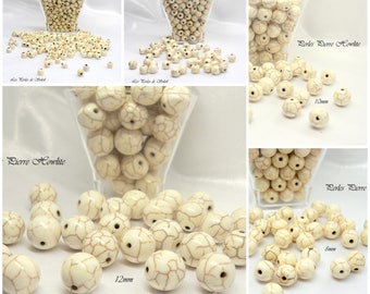 Perles  pierre naturelle howlite blanche veinée 4mm, 6mm,8mm,10mm,12mm.
