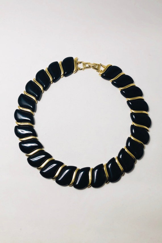 Vintage Retro 1980s Black Gold Lucite Bib Collar … - image 1