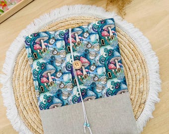 Padded fabric book cover for paperback or hardcover books - mushrooms