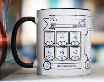 DnD Character Sheet Personalized Mug, Nerdy Gifts, DnD Gift For Boyfriend