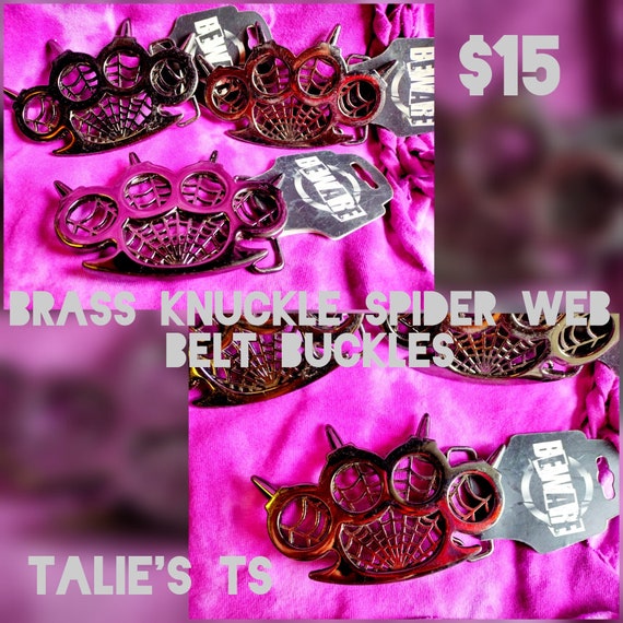Derby Girl Brass knuckles with spider webs Belt Buckle Gem