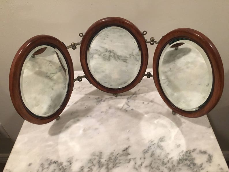 Antique 1900s Tri Fold Shaving Vanity Mirror
