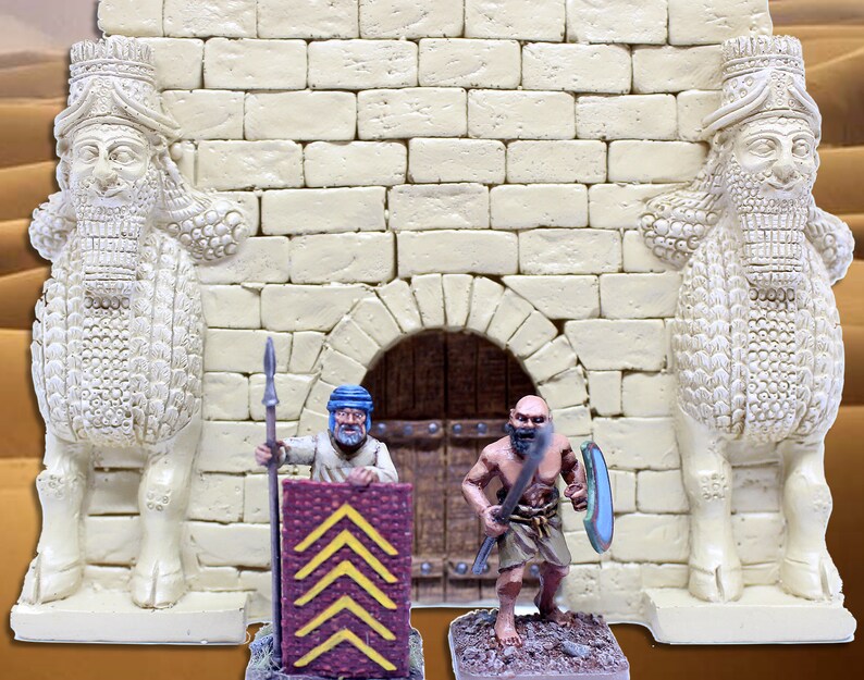 Wargaming Terrain Desert Empire Guard Tower Prepainted 25mm 28mm Wargaming Scenery with Lamassu Guard Statues!