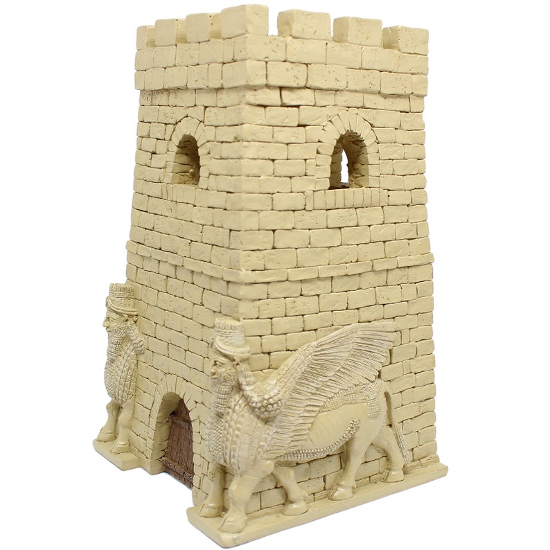 Wargaming Terrain Desert Empire Guard Tower Prepainted 25mm 28mm Wargaming Scenery with Lamassu Guard Statues!
