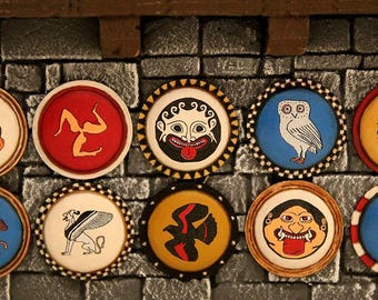 Decalques de hoplitas gregos para jogos de guerra.