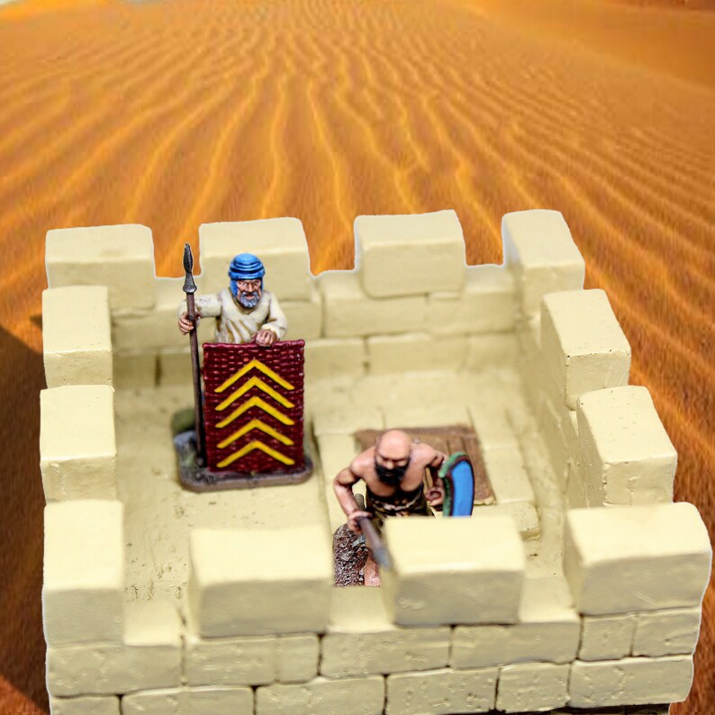 Wargaming Terrain Desert Empire Guard Tower Prepainted 25mm 28mm Wargaming Scenery with Lamassu Guard Statues!
