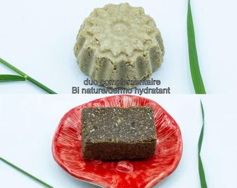 Natürliches festes Shampoo, Kopfhaut und trockenes Haar, das komplementäre Duo, der BI NATURE und der DERMO MOISTURIZER45,65gr