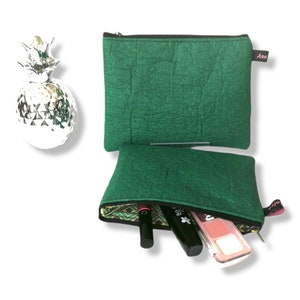 Pochette en cuir d'ananas Piñatex, trousse maquillage en cuir d'ananas ,pochette en cuir végétal,cuir vegane, cuir Piñatex, petite pochette