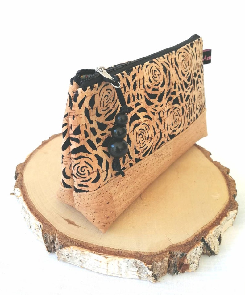 pouch vegetable leather kit canvas and cork make-up kit vegan leather Cloth and cork toiletry kit natural cork