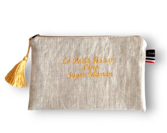 Bolsa de lino personalizable, bolsa de lino bordada, bolsa acolchada, regalo personalizado, bordado personalizado, regalo de Navidad