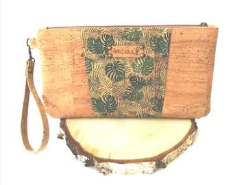 Pochette plate en liège avec dragonne,sac à main avec dragonne, pochette de soirée en liège,pochette en cuir végétal, pochette vegane