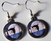 Earrings quot Dolphin quot medium silver glass hooks cabochon 925 sterling silver