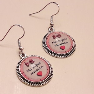 Earrings with glass cabochon, 925 silver hooks