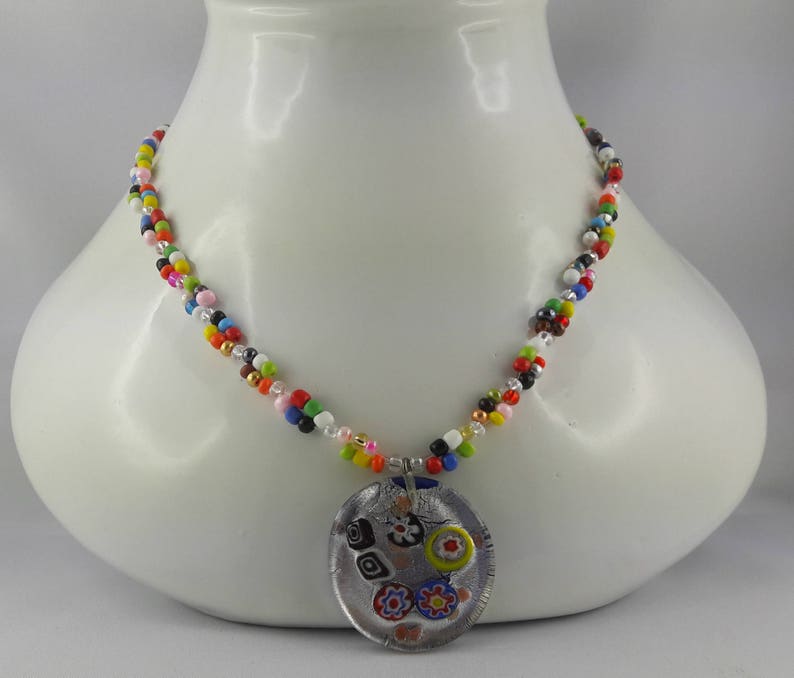 Collier Sautoir Vintage Perles De Verre Multicolores - Long, Bijou Fantaisie Ancien, état Impeccable