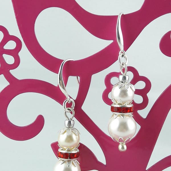 Boucles d'oreilles perles nacrées en PureCristal, rondelle strass