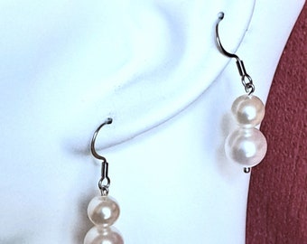 Boucles d'oreilles perles cristal nacrées et crochets acier inoxydable