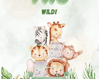 Safari animaux anniversaire signe deux sauvages - téléchargement numérique