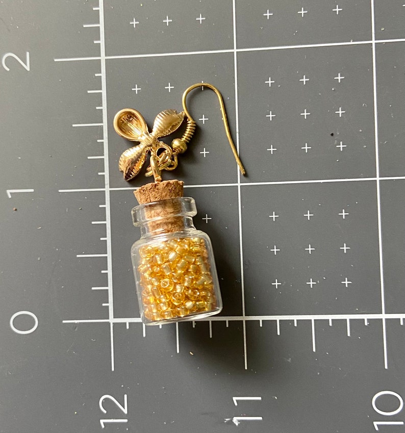 Tiny Glass Jar Honeybee Earrings Dangle Drop Bee Earrings