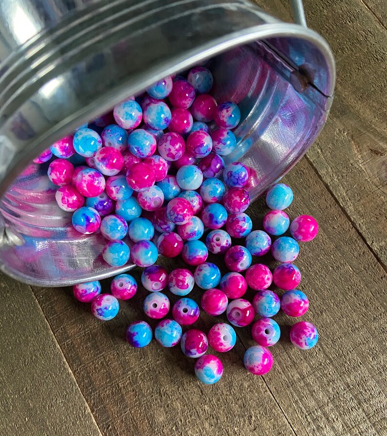 Pink Purple and Blue Glass Marbled Beads 20 Pieces 8mm Etsy