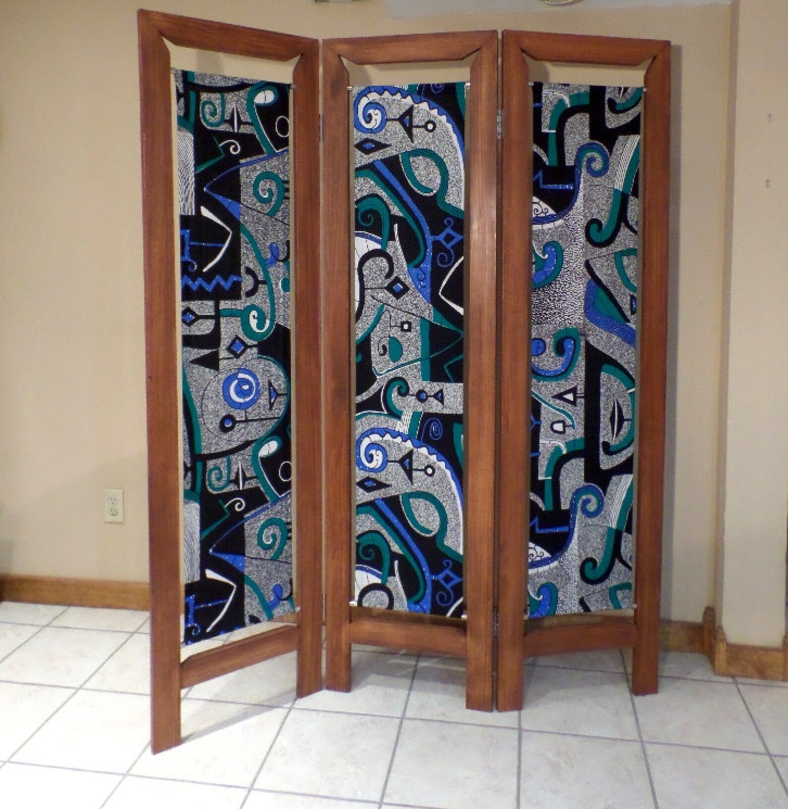 Room Divider Folding Screen in Wood and Dutch Wax African Etsy
