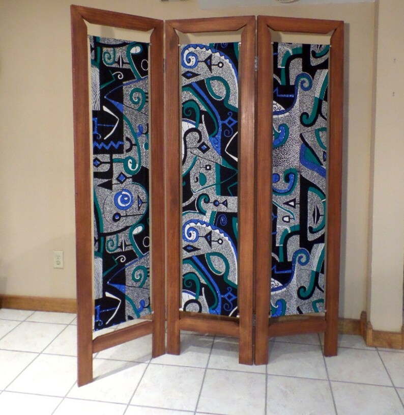 Room Divider Folding Screen in Wood and Dutch Wax African Etsy