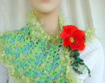 Poppy spring collar neck warmer on handmade greenery