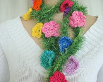 collier guirlande fleurs multicolore fait main