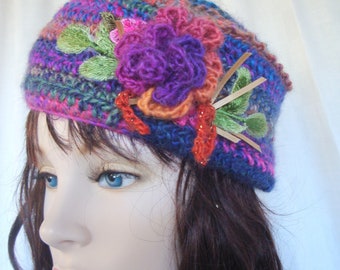 crochet floral hat bonnet fleurs fait main crochet