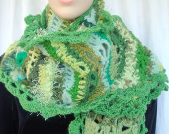 Free form crochet scarf handmade shoulder warmer green