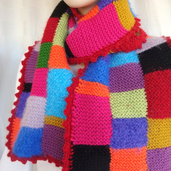 multicolor scarf écharpe petits carrés multicolores fait main