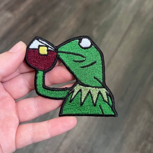 Frog Sipping Tea Meme Embroidered Patch